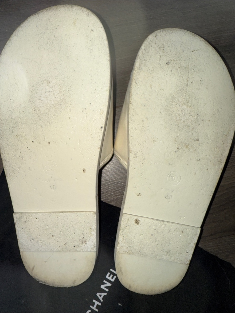 CHANEL Cream Leather Slide Sandals with Multicolor Pastel Logo - Picture 5 of 5